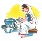 A woman is washing utensils.