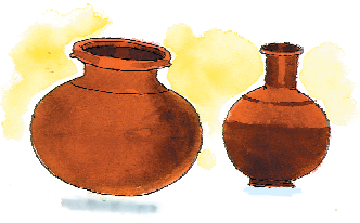A wide pot and a narrow pot.