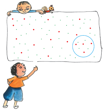 There is a girl and a boy and some dots are drawn on a paper. A bangle is put on the paper, which is covering few dots.