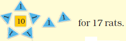 There is a star formed by five triangular shaped cards, in the middle of it, is a square shaped card with number ten written on it. There are two more triangle shaped cards with number one written on each of them.