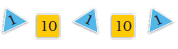 There is a triangle shaped card, then a square shaped card, then again a triangle shaped card, then a square shaped card, then one more triangle shaped card. Number one is written on triangle shaped cards and number ten is written on square shaped cards.