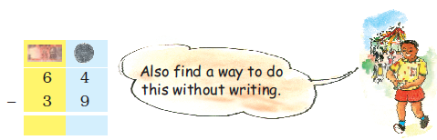 Sixty four is subtracted from thirty nine and a boy is saying to find a way to do it without writing.
