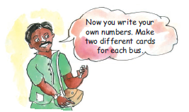 A man is saying to write your own numbers and to make two different cards.