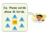 There are six triangular cards and one square card, making a total of sixteen.