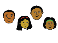 Faces of two boys and two girls. 