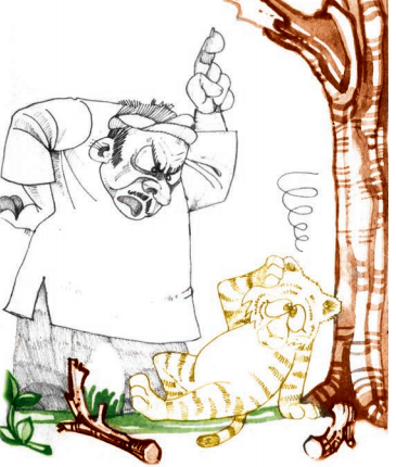 माली शेर के बच्चे को डांटते हुए।