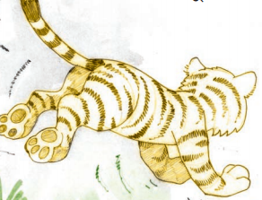 शेर का बच्चा भाग रहा है।