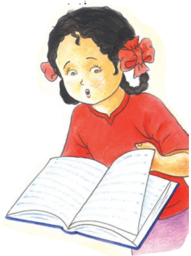 एक बच्ची के हाथ में एक किताब है।