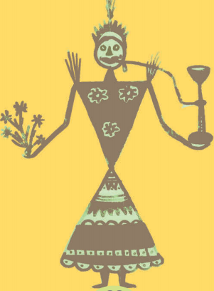 बाँस की तीन खप्पच्चियों को बीच से बाँधकर डमरू जैसे आकार का व्यक्ति । 