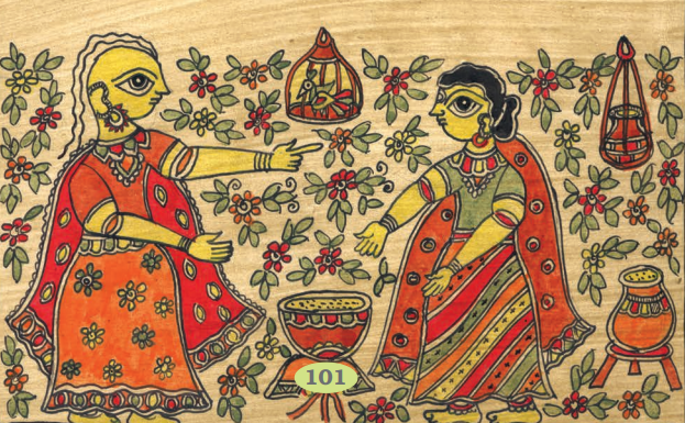 एक केसवाली लड़की को अम्मा खाना खाने को कह रही है। 