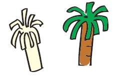 कटे हुए सिरों को नीचे कर दिया  है और यह एक पेड़ जैसा दिखता है। फिर उसे रंग दिया है। 