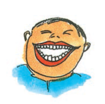 एक आदमी अपने दांत दिखा रहा है। 