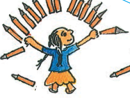 एक लड़की और ढेर सारी पेंसिलें। 