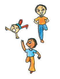 पहली तस्वीर में दिख रहा है कि एक लड़का जमीन पर गिर गया। दूसरी छवि में एक लड़के को अपने दाहिने पैर पर कूदते हुए दिखाया गया है और फिर बाय पैर पर कूदता है।  