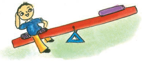 सी सॉ  के एक तरफ एक लड़का बैठा है, दूसरी तरफ कोई और नहीं बैठा है। 