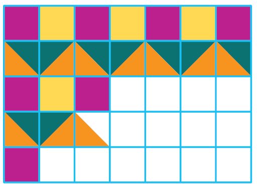विभिन्न रंगों का उपयोग करके बनाया गया एक पैटर्न। पैटर्न एक आयात में बना है और बीच में अनेक वर्ग हैं, कुछ में रंग भरा है तो कुछ खाली।  