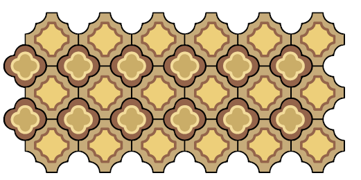 एक फुटपाथ पर विभिन्न डिजाइनों की टाइलों द्वारा बनाया गया पैटर्न। 