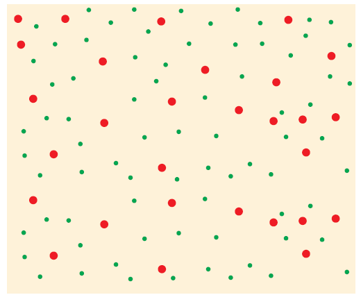 एक बोर्ड पर लाल और हरे रंग के डॉट्स। 