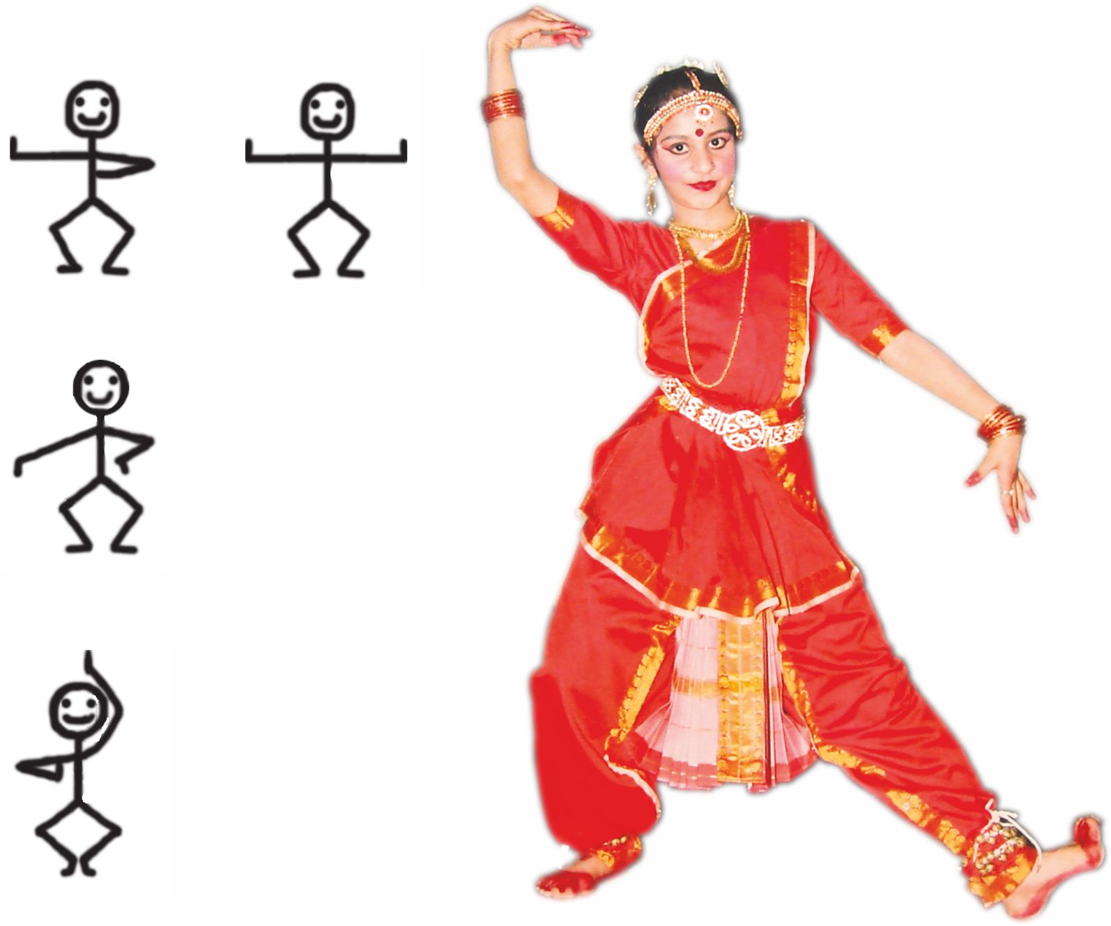 कुछ नृत्य की मुद्राएँ बनी हैं  और एक नर्तकी  भी है।  