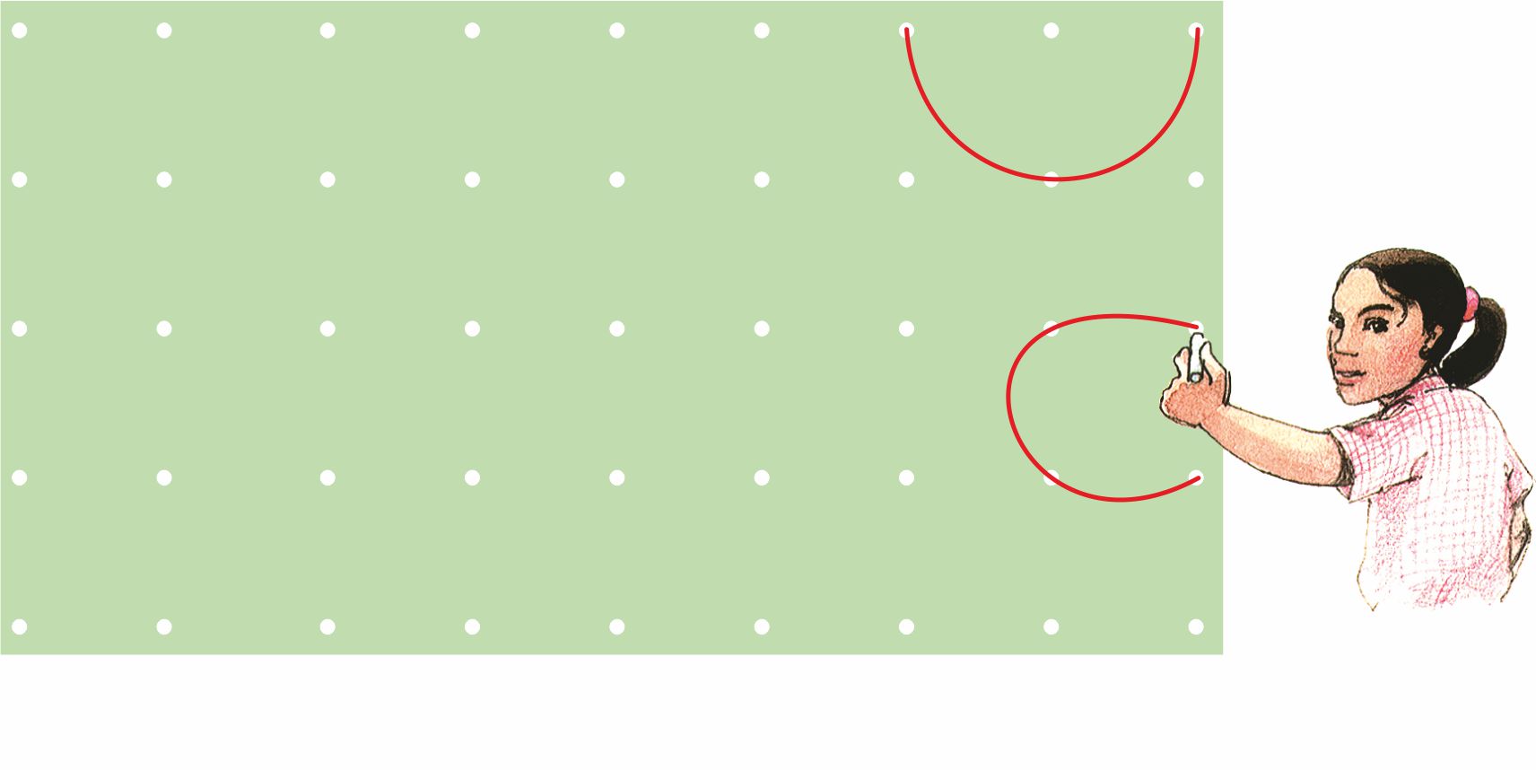 एक लड़की नोटबुक में बिंदुओं को जोड़कर वक्र बना रही है। 