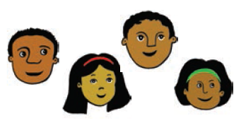 दो लड़के और दो लड़कियों के चेहरे।