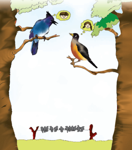 The robin and the jay are talking. 