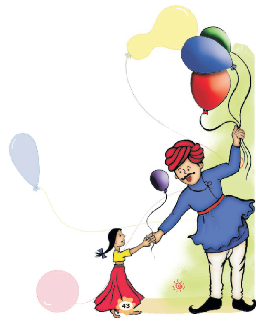 A balloon man giving a balloon to a little girl.