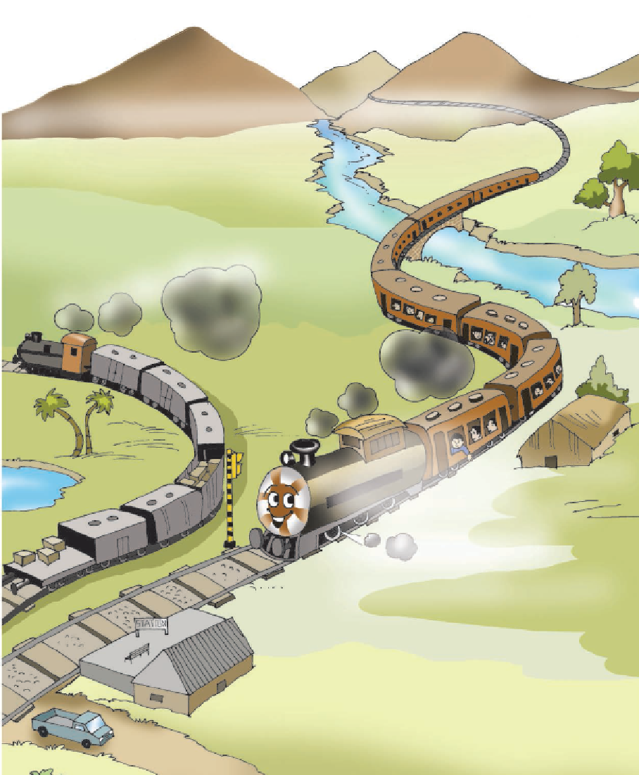 A train crossing mountains, plains and rivers.