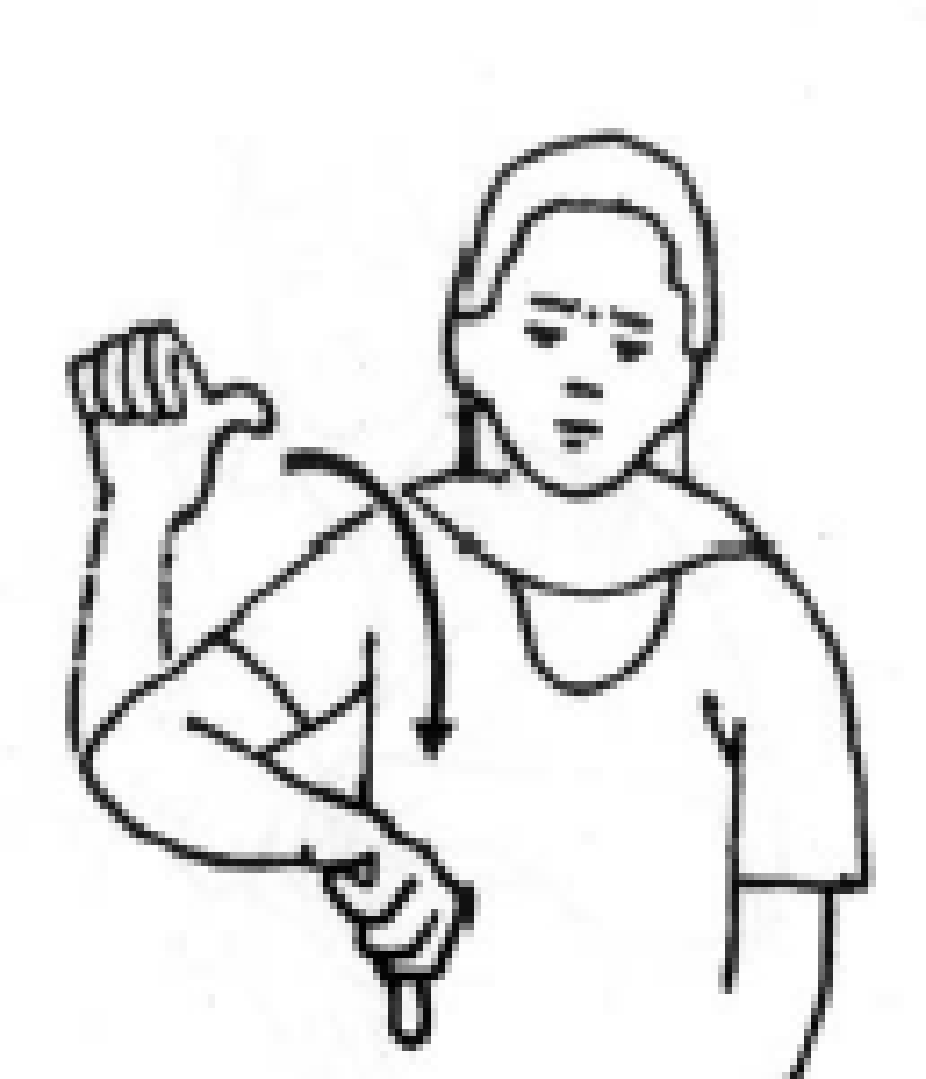 Image of a woman using sign language for losing.