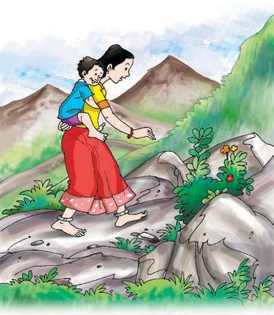 A girl carrying a small boy on her back.