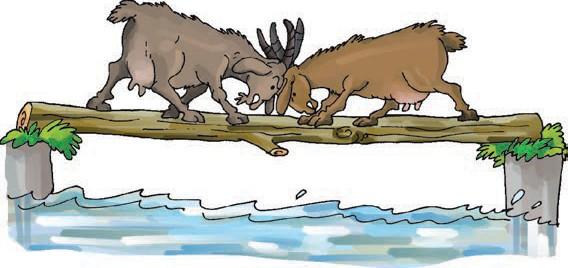 Goats fighting with their horns.