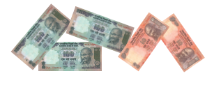 Three 100 rupee notes and two 10 rupee notes.