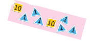 Two square cards with 10 written on each and six triangle cards with 1 written on each.