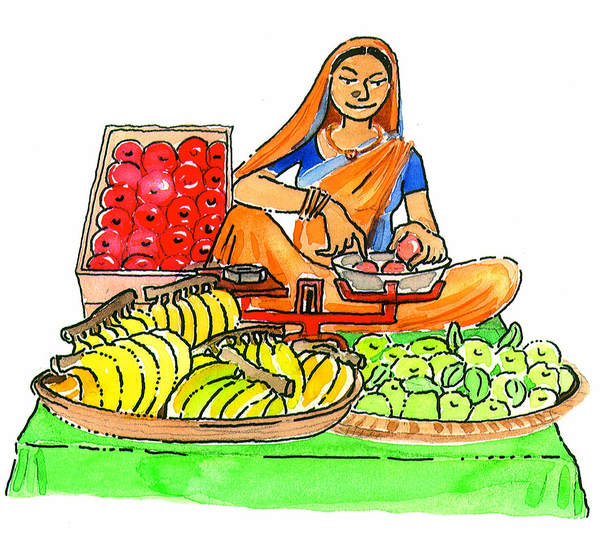A woman selling fruits.