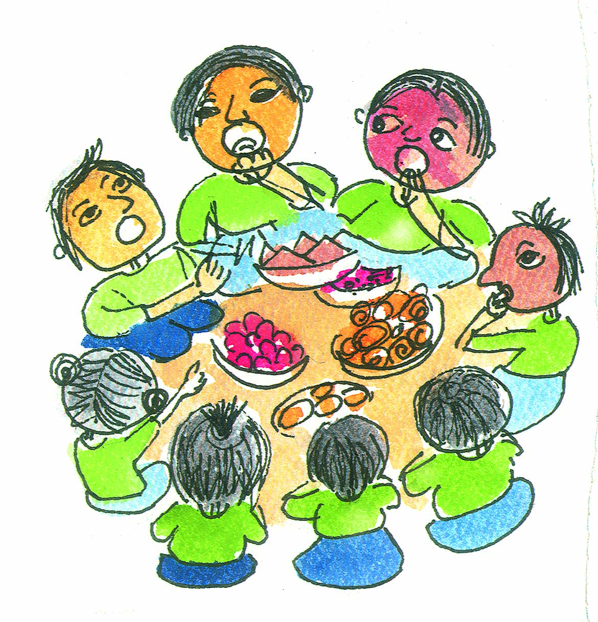 Children eating food.