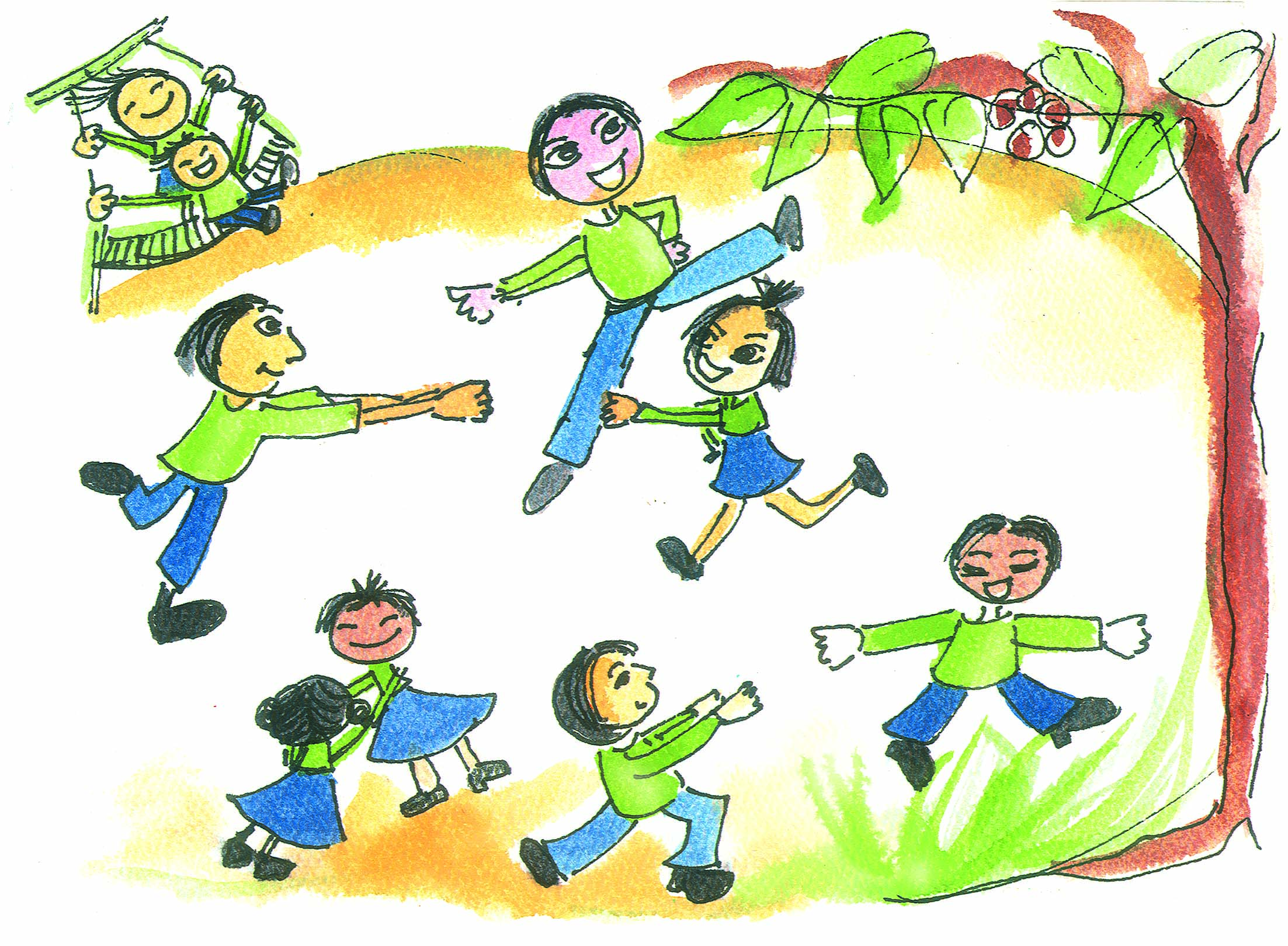 Children playing in the garden.