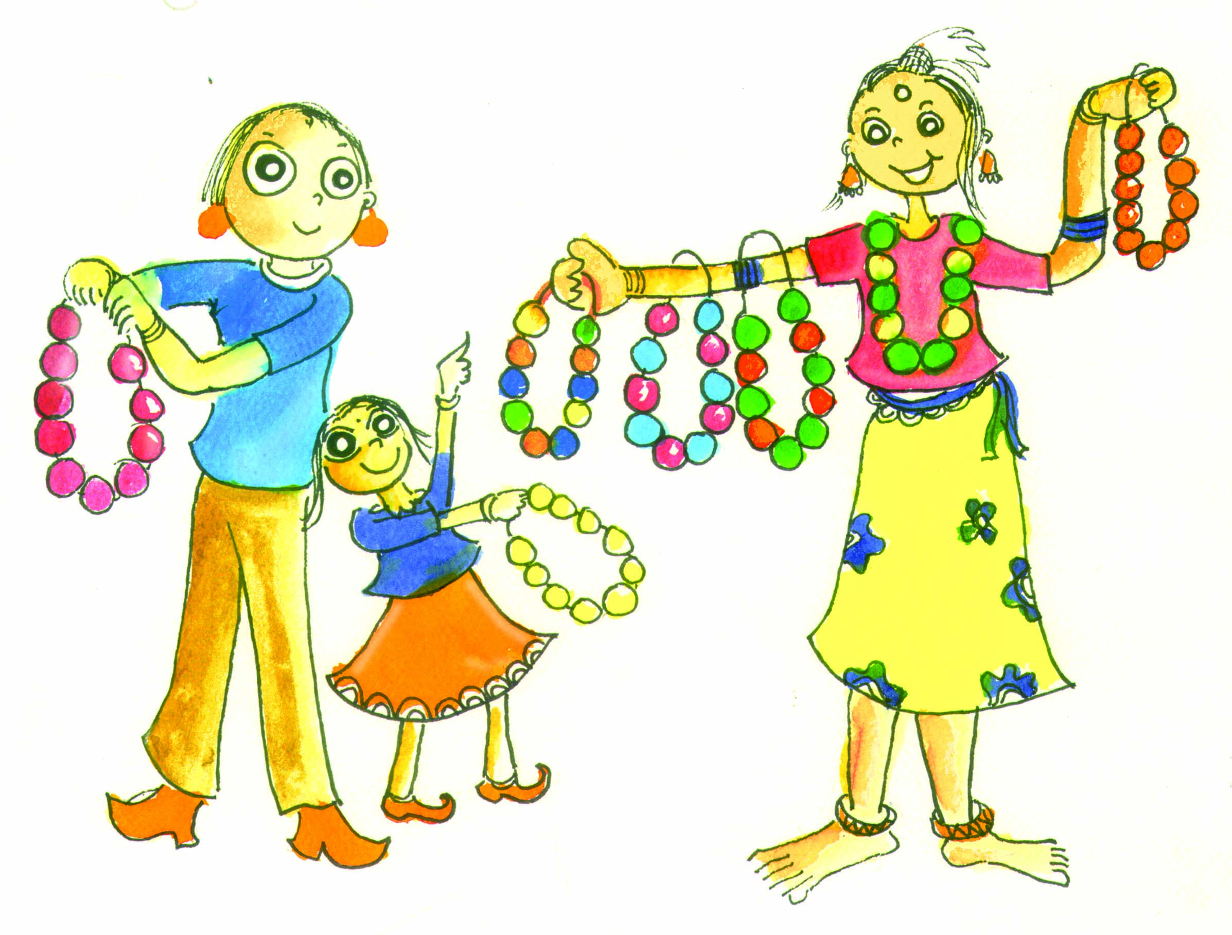 Girls purchasing mala from a mala seller.