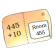 A letter with 445+10 and Room 455 written on it.