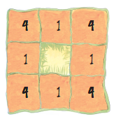 Arrangement of horses in a 3*3 grid where  Row 1 has  4,1,4 horses respectively. Row 2 has  1, blank space, 1 horses respectively. Row 3 has 4,1,4 horses respectively.