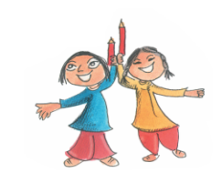 Children comparing their pencils.