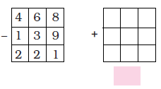 A question. 468-139=221 A blank 3*3 grid given with a + sign for solving the question further.