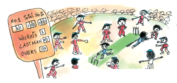 A cricket match in a stadium.