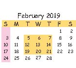 Calendar for February 2019.