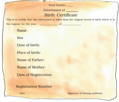 A blank Birth Certificate.