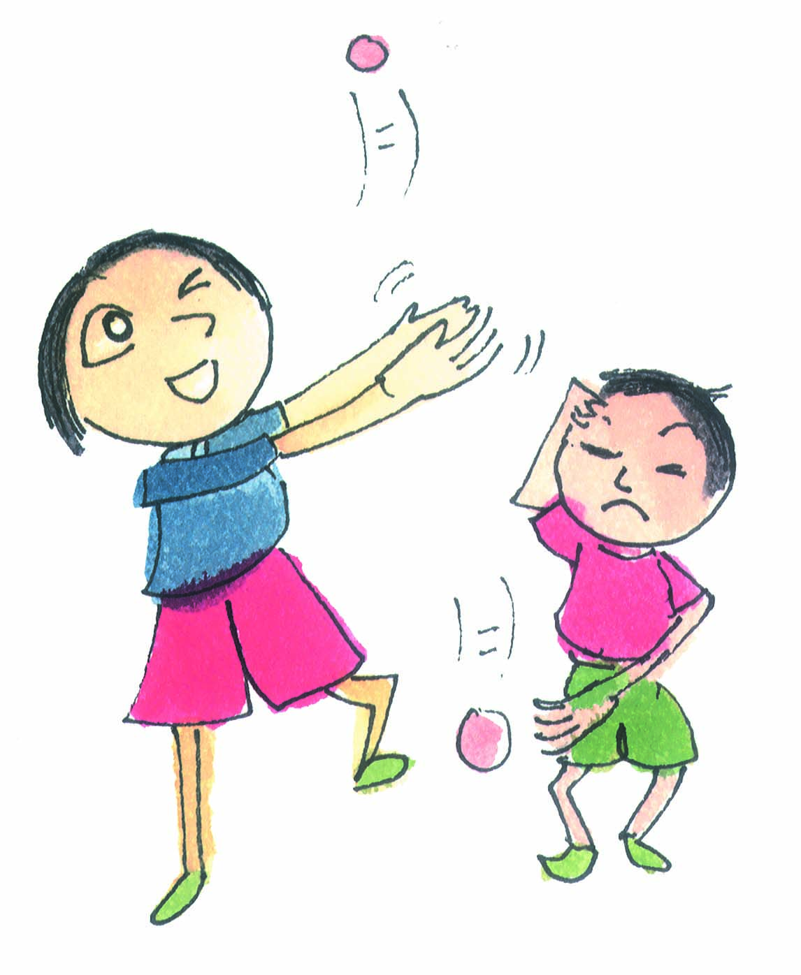 Children throwing stones in air and clapping.