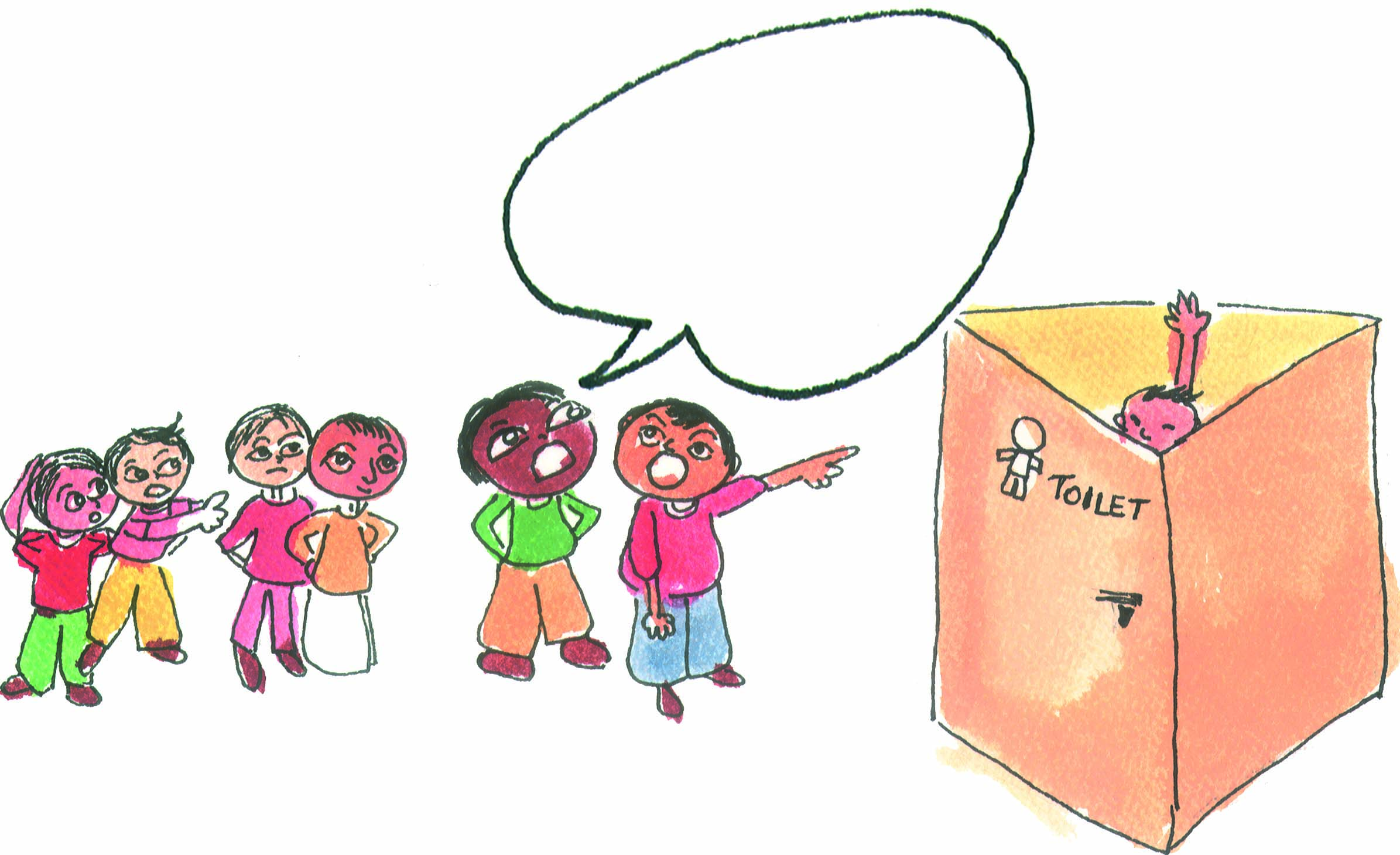  a boy standing with dozens of bananas and people waiting outside a toilet.