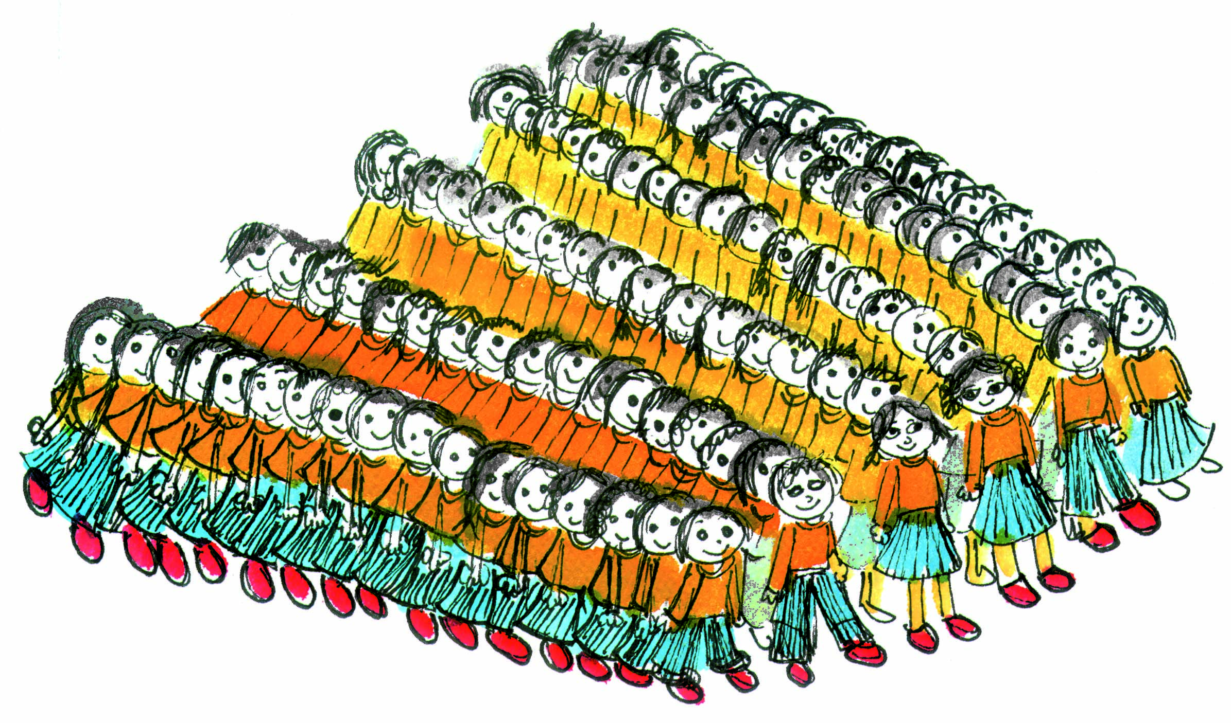 Six rows of 17 students each.