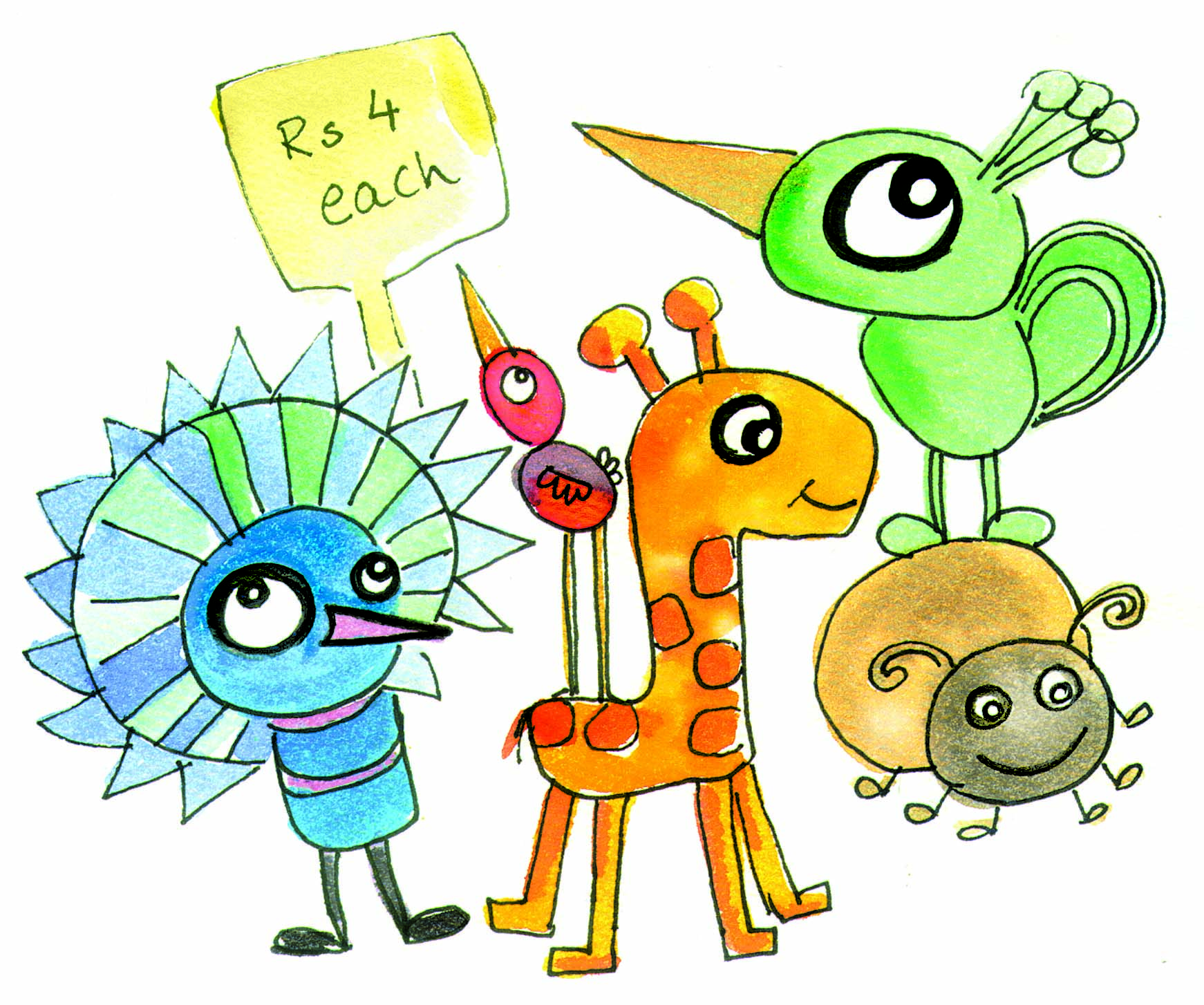 Toys costing Rs. 4 each.