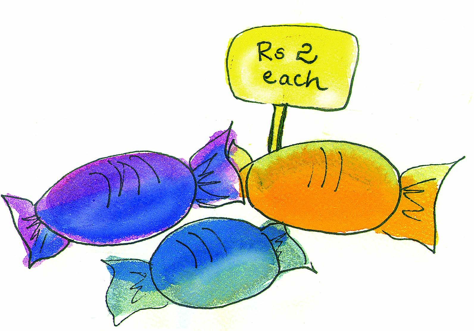 Toffees costing Rs. 2 each.