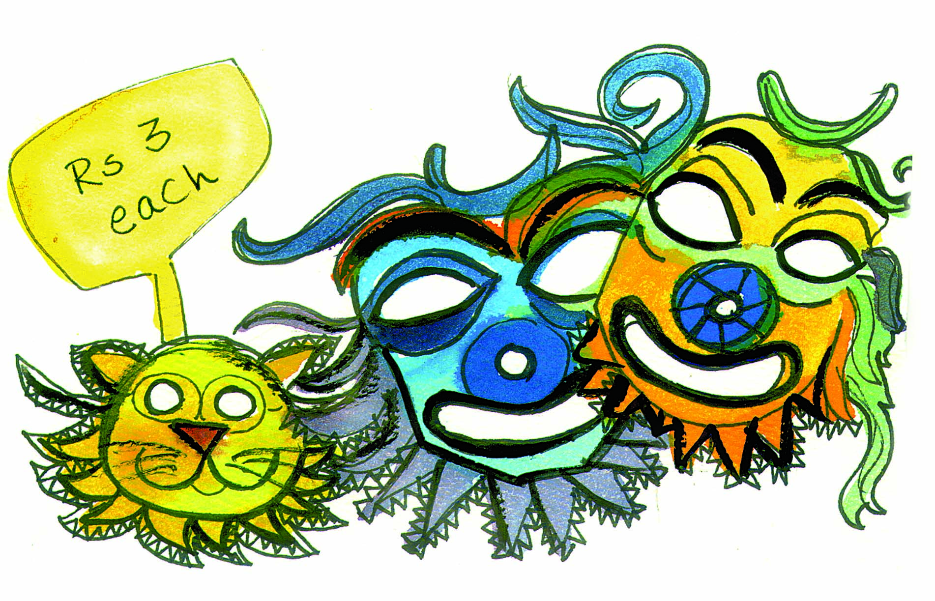 Face masks costing Rs. 3 each.